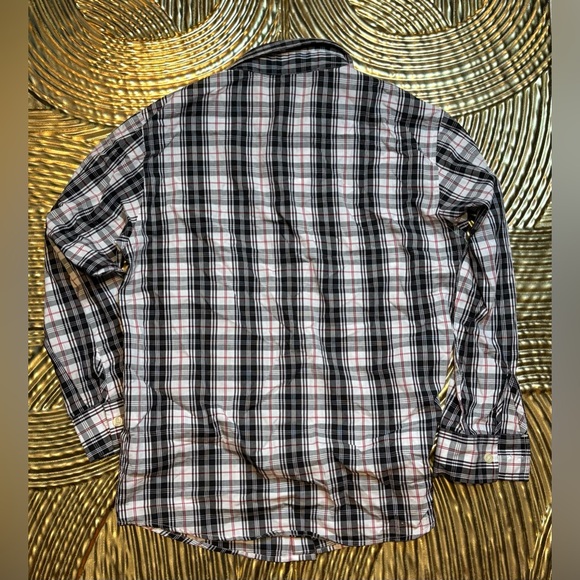 Izod Boy's Casual Plaid Shirt - Black, White, Red - Picture 5 of 6